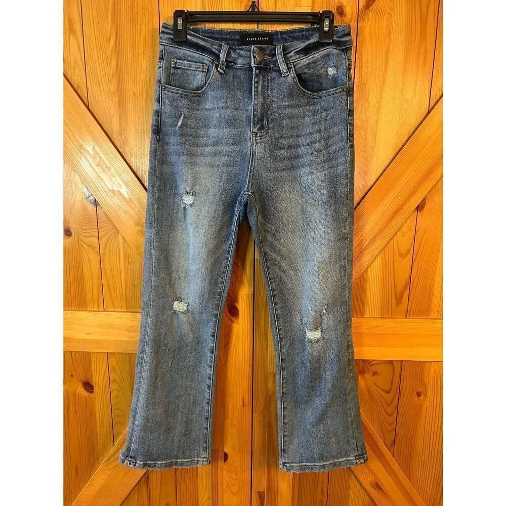 Risen Jeans Juniors Distressed Straight Leg High Rise Medium Wash Jeans Size 7 ( - Picture 1 of 8